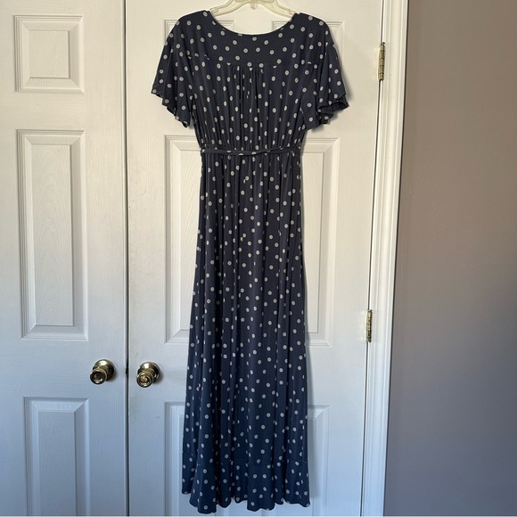Isabel Maternity Dusty Blue Maternity Dress with Pale White Polka Dots | Size M - Picture 5 of 8